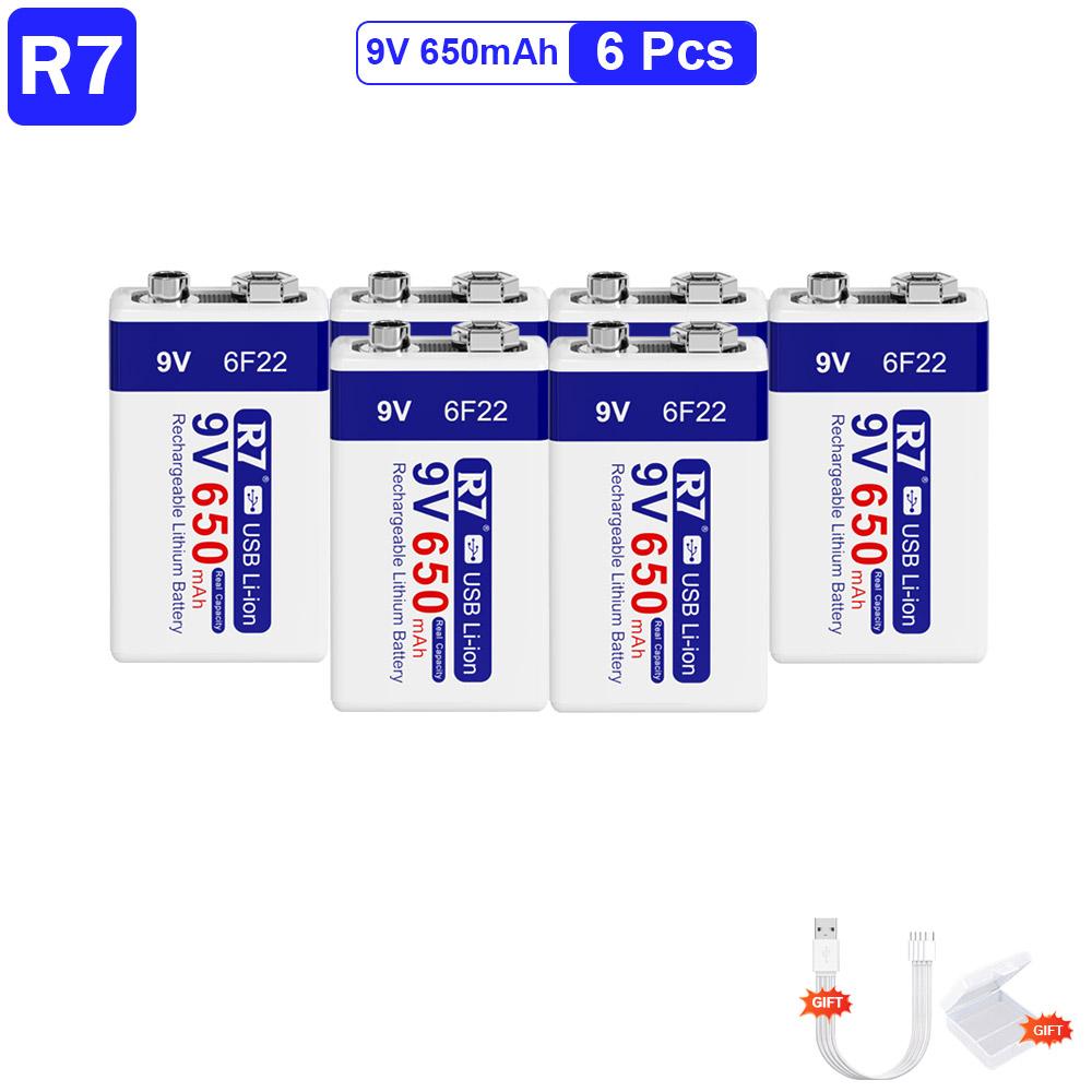 R7 9V USB батареи 6F22 аккумуляторные батареи 650mAh литиевые батареи многофункциональные батареи энергии для микрофона KTV металлоискателя
