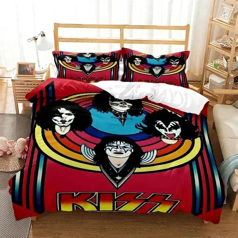 Kiss Rock Band Comfortable Duvet Quilt Cover Pillowcase Bedding Set Children Bedroom Decoration Home Textile