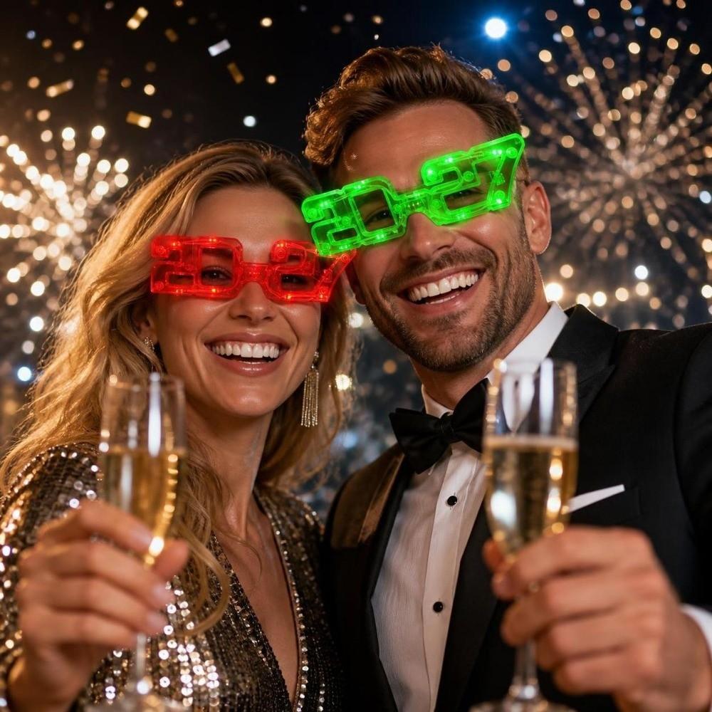 Square Shape 2027 LED Glow Glasses Funny New Year Party Glasses Light Up Glasses Masquerade Party