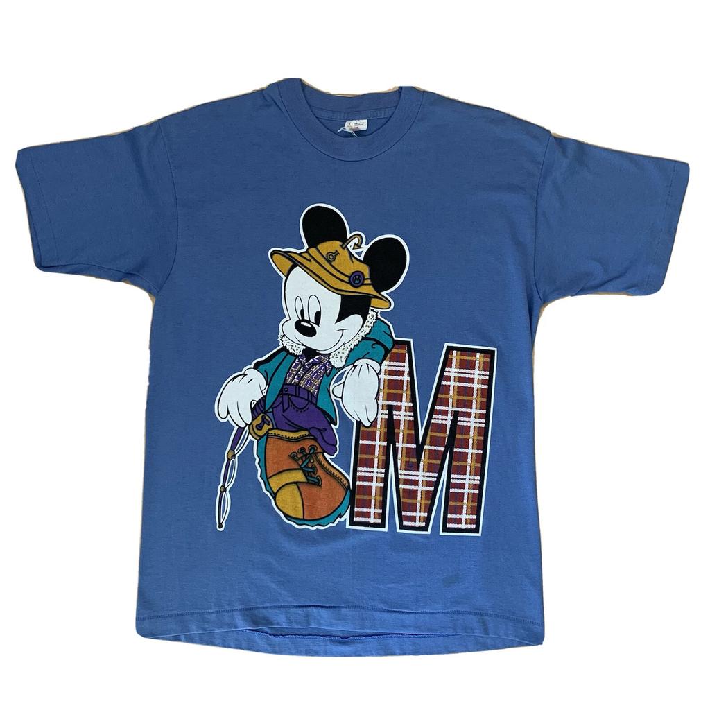 Vintage Mickey Mouse Sportsman Shirt L Blue Disney Movie Promo 90s Cartoon Art