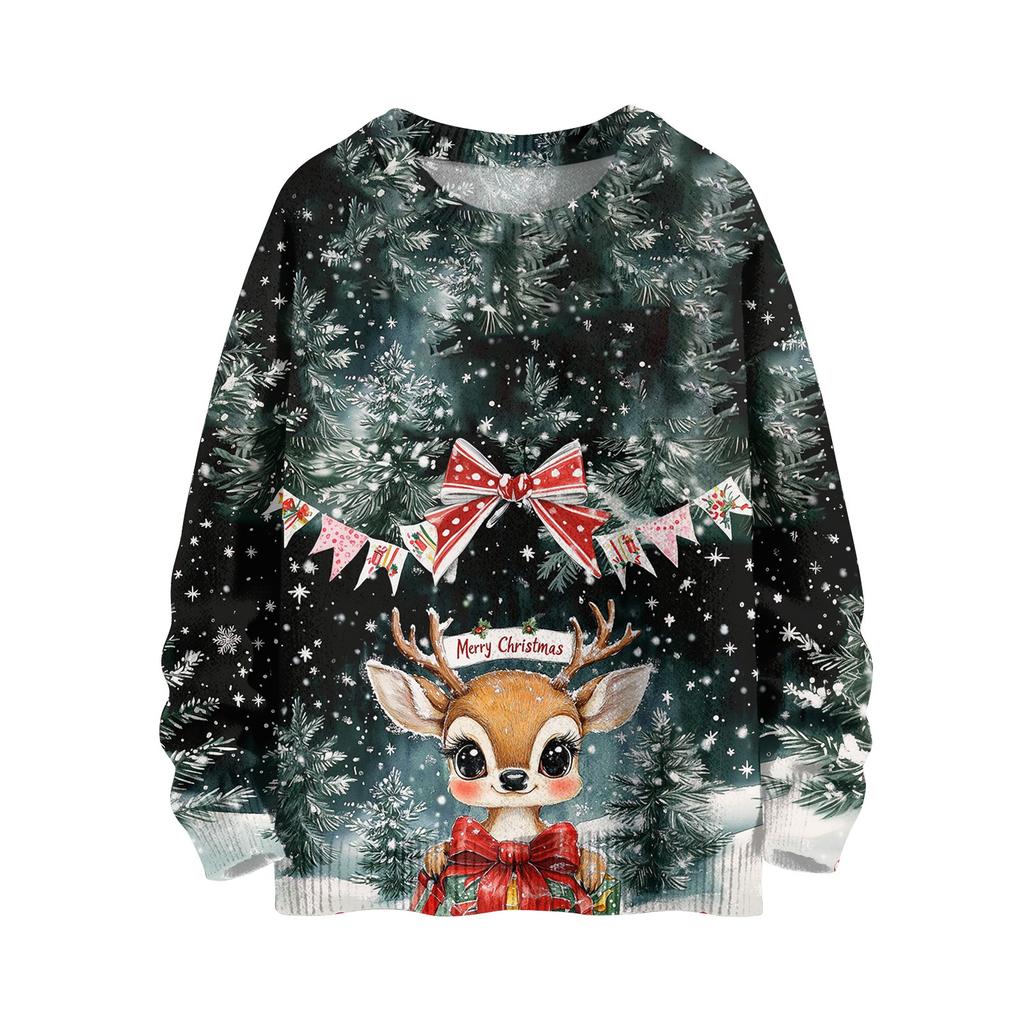 Рождественские толстовки для женщин Вязаный свитер Милая рубашка Осенний свитер с круглым вырезом Топы