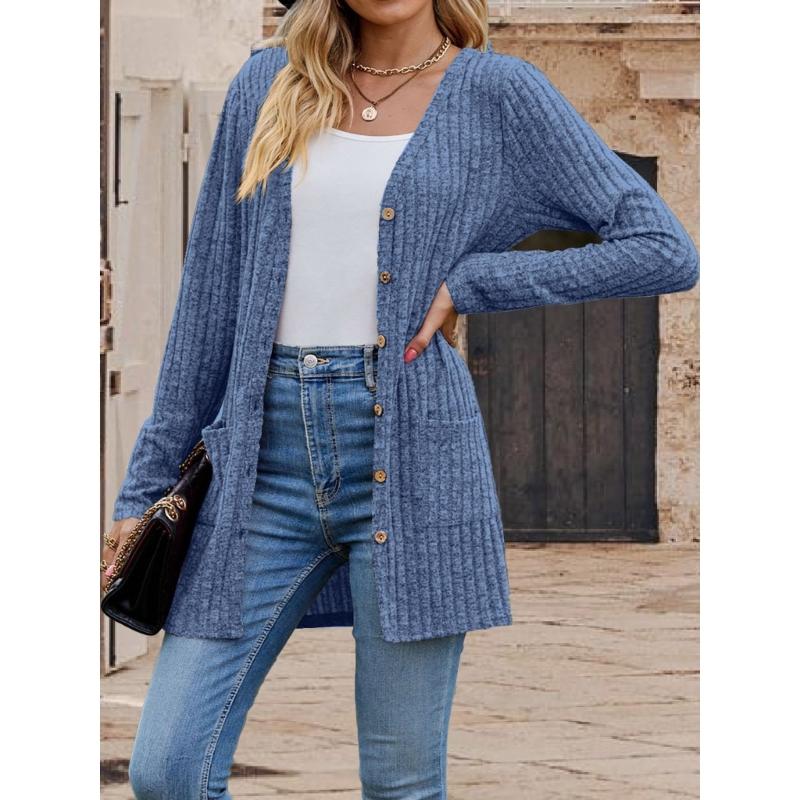 Women's V Neck Button Down Knitwear Long Sleeve Soft Knit Cardigan Sweater Fall Winter Cardigan Sweater Short Coat