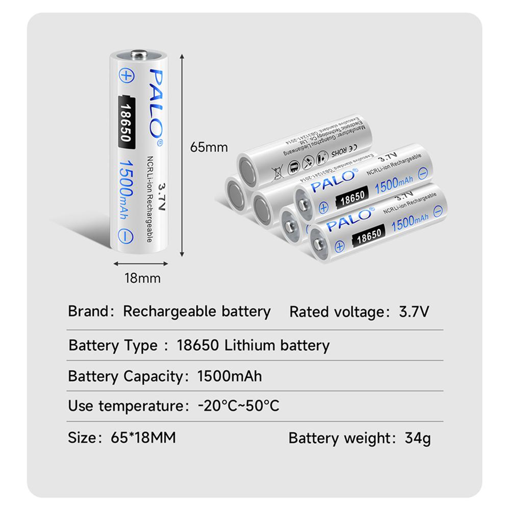 PALO Зарядное устройство 3,7 В 18650 1500 мАч, литий-ионный аккумулятор, независимая USB зарядка, портативное электронное зарядное устройство 18350 16340 14500