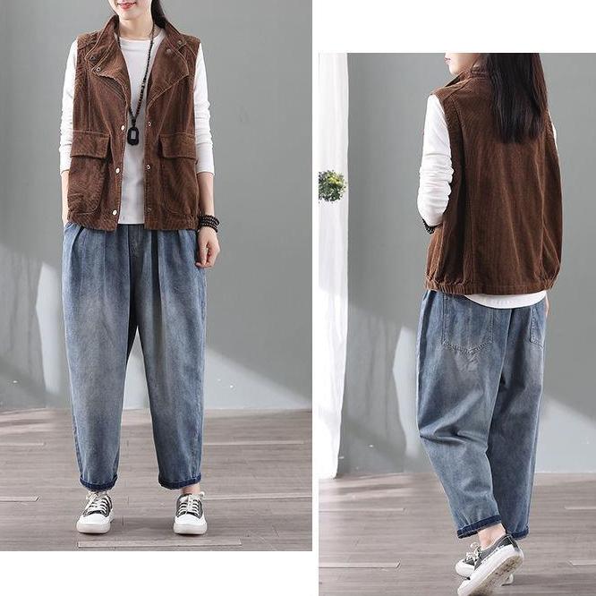 Women's Cardigan Vest Double Corduroy Cardigan Vest Jacket Autumn Winter Lapel Vest Top Vintage