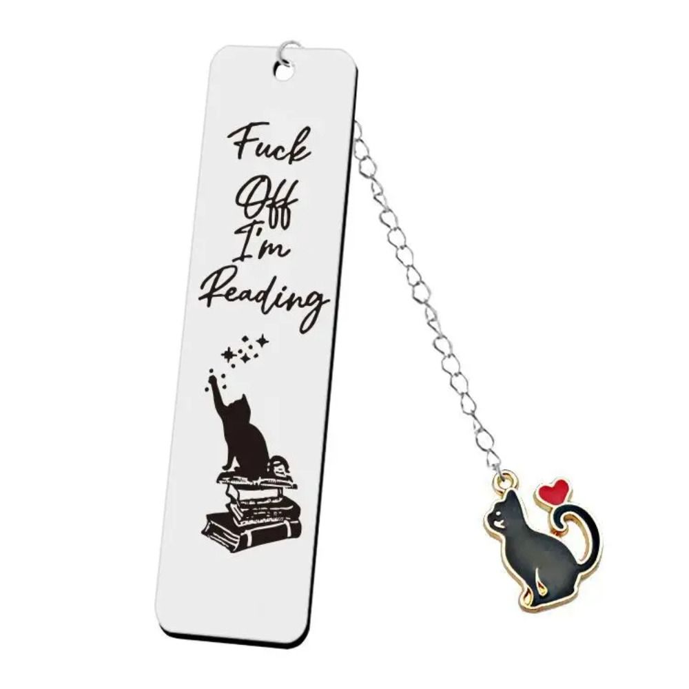 Stainless Steel Metal Bookmark Cat Long Chain Cat Pendant School Supplies Engraved Bookmark