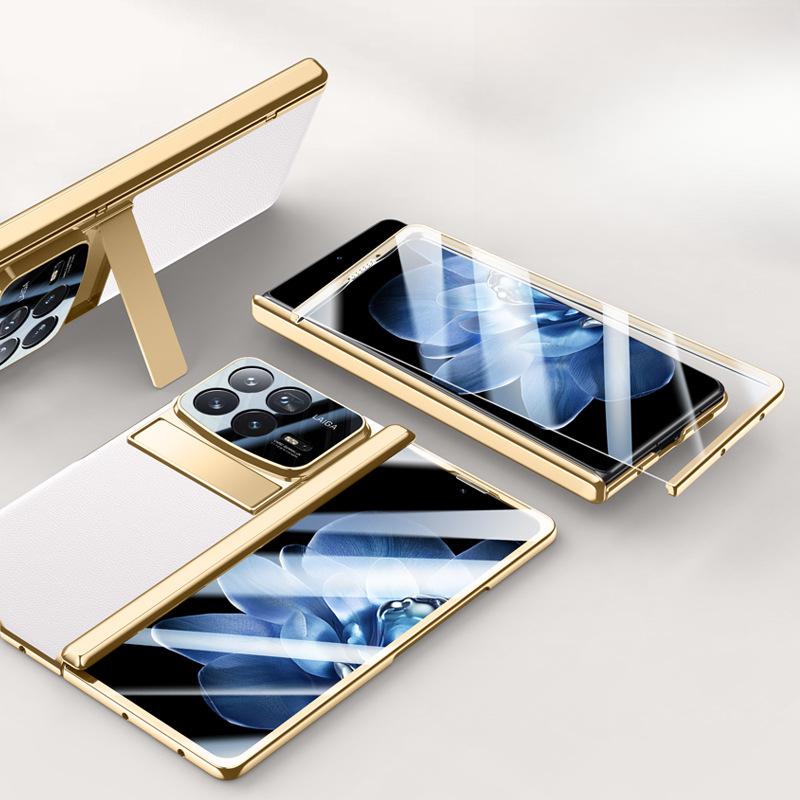 Подходит для Xiaomi Mix Fold Чехол для телефона Пленка Встроенный Гальванизированный Шарнир MIX Fold 4 Деловой Мужской Чехол-подставка Однотонный Кожаный чехол