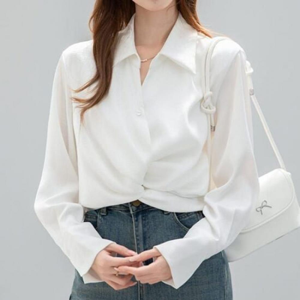 Navava Women Twisted Hem Crop Long Sleeve Shirt Nb2933