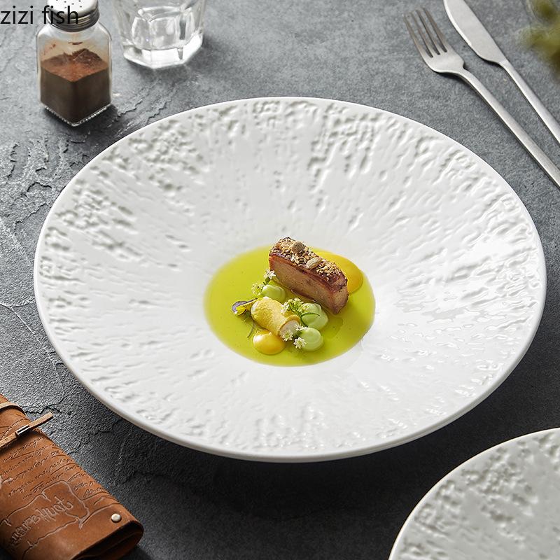 Stone Pattern Ceramic Dinner Plate Restaurant Dessert Plate Pasta Plate Salad Plates Molecular Cooking Specialty Tableware