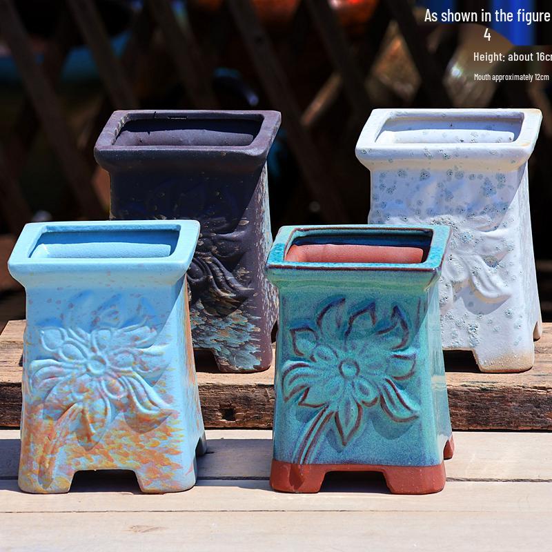 Терракотовый горшок для суккулентов ручной работы, большой квадратный с глянцевой глазурью и дышащим дизайном.