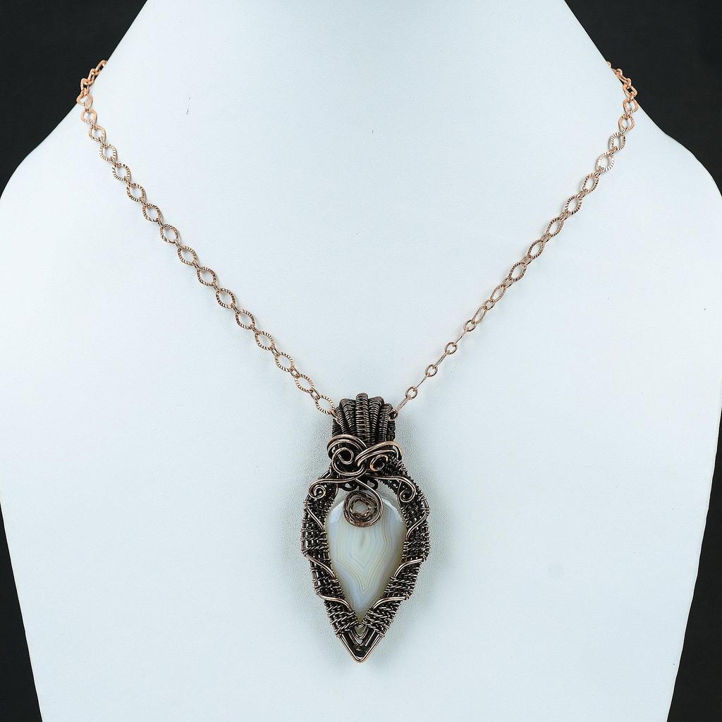 Подвеска из агата Ботсваны с медью, драгоценный камень, обернутая медной проволокой, ювелирные изделия ручной работы из меди, подарок для нее, ювелирные изделия из агата Ботсваны, свадебные подарки