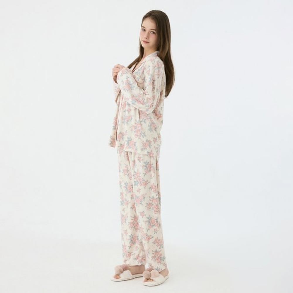 Lunaluz Women S Long Sleeve Two Piece pajamaS Eden roSe Mink Span Collar Neck 2c 