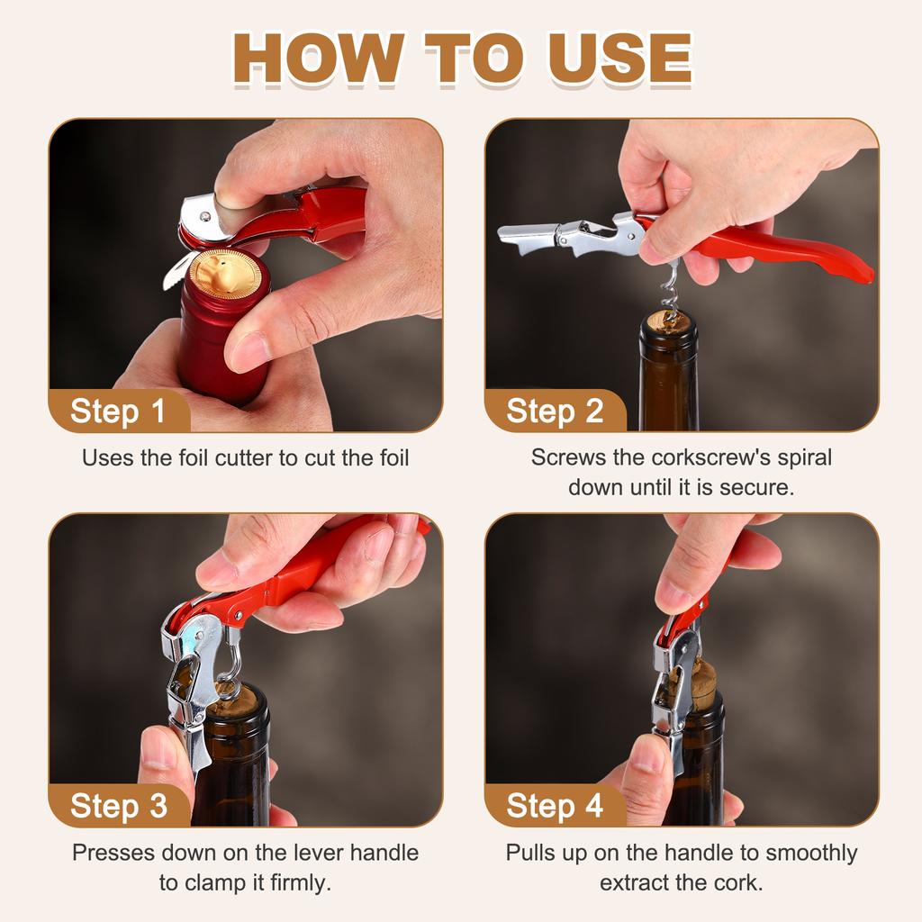 2/4Pcs Professional Waiters Corkscrew Stainless Steel Wine Key with Ergonomic Wood Grip Beer Bottle Opener and Foil Cutter