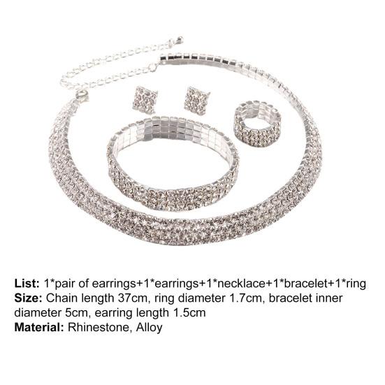 1 комплект, ожерелье, браслет, серьги, кольцо, геометрические стразы, ювелирные изделия, блестящий комплект ювелирных изделий для свадьбы