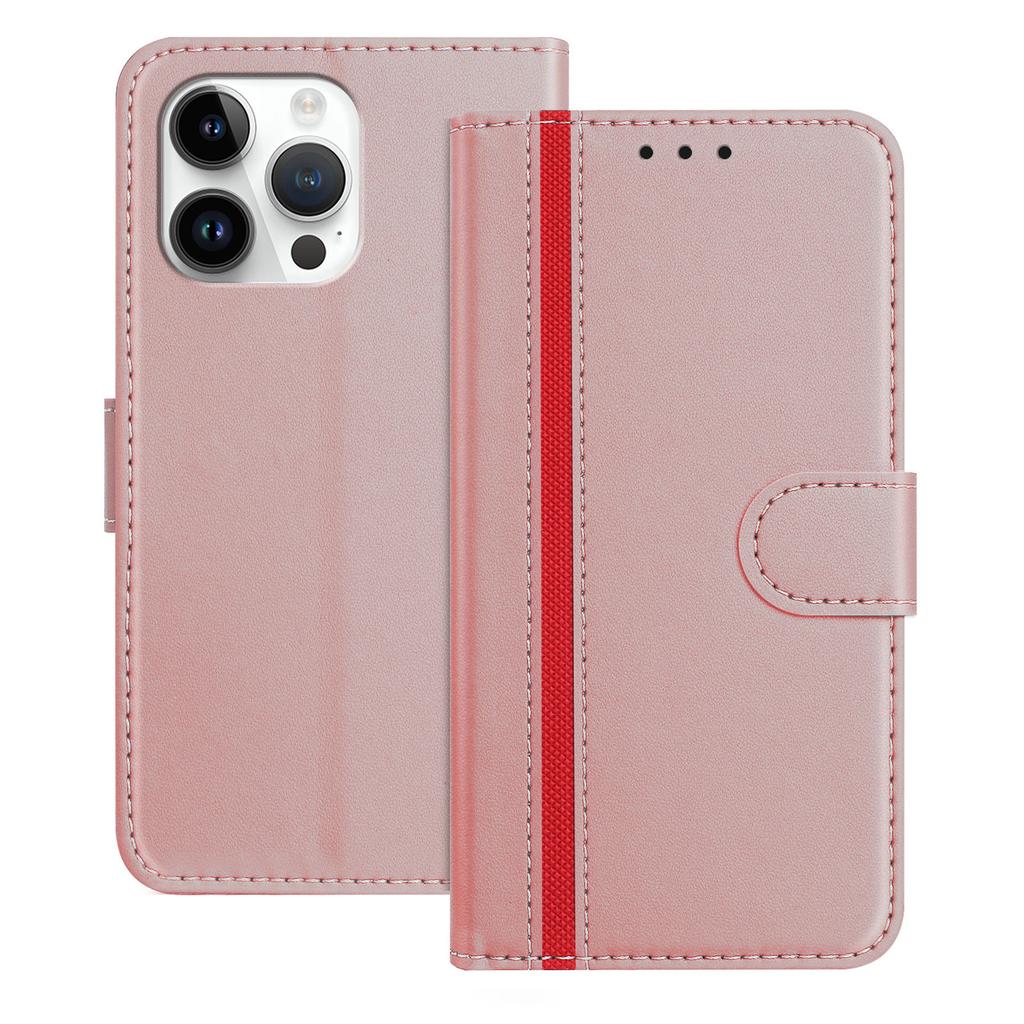 For iPhone 15 Pro Max Phone Cases Wallet Stand Color Splicing Leather Cover with Magnetic Clasp
