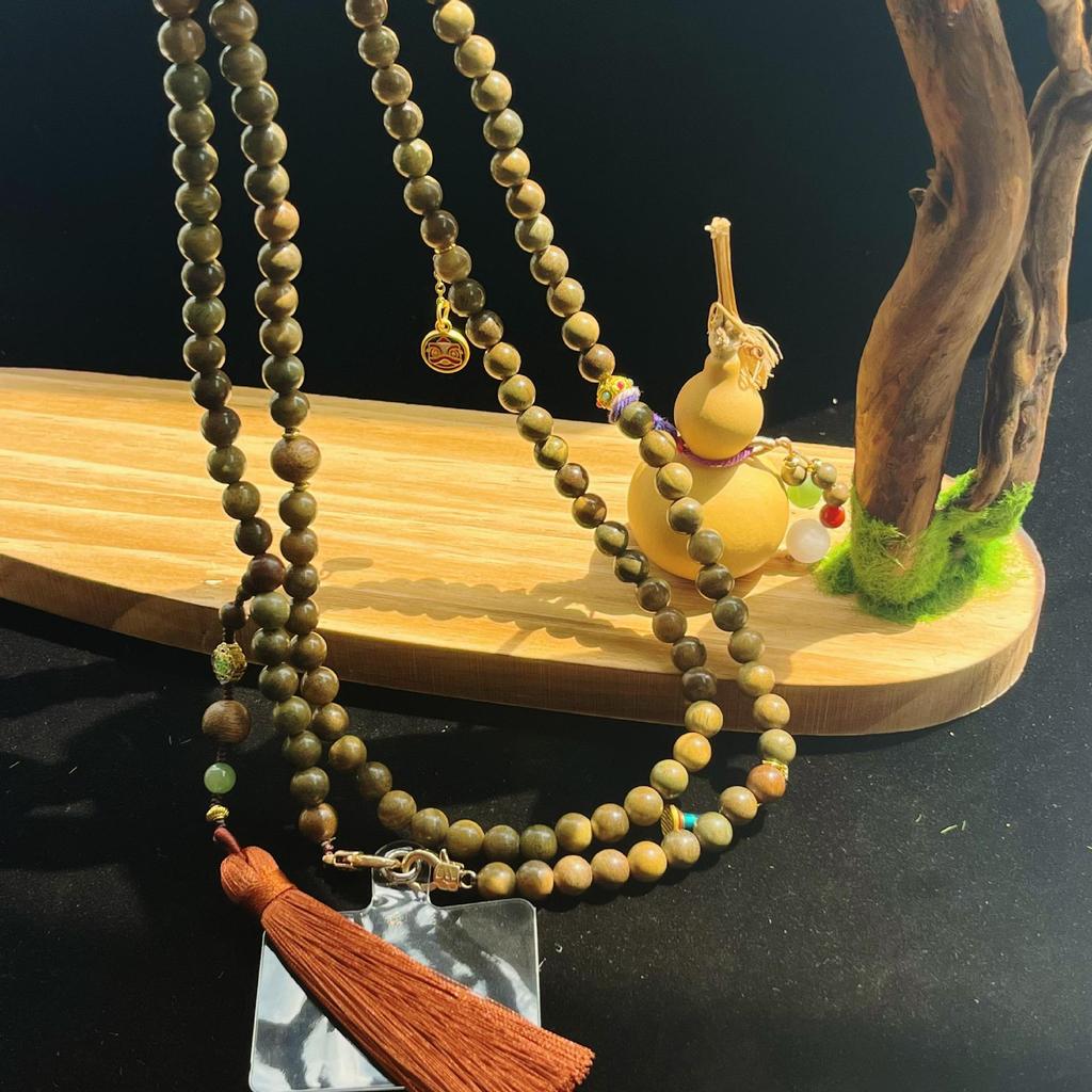 Браслет в стиле Ян Ми из зеленого сандала и агата с красной киноварью в форме тыквы с цепочкой для телефона через плечо