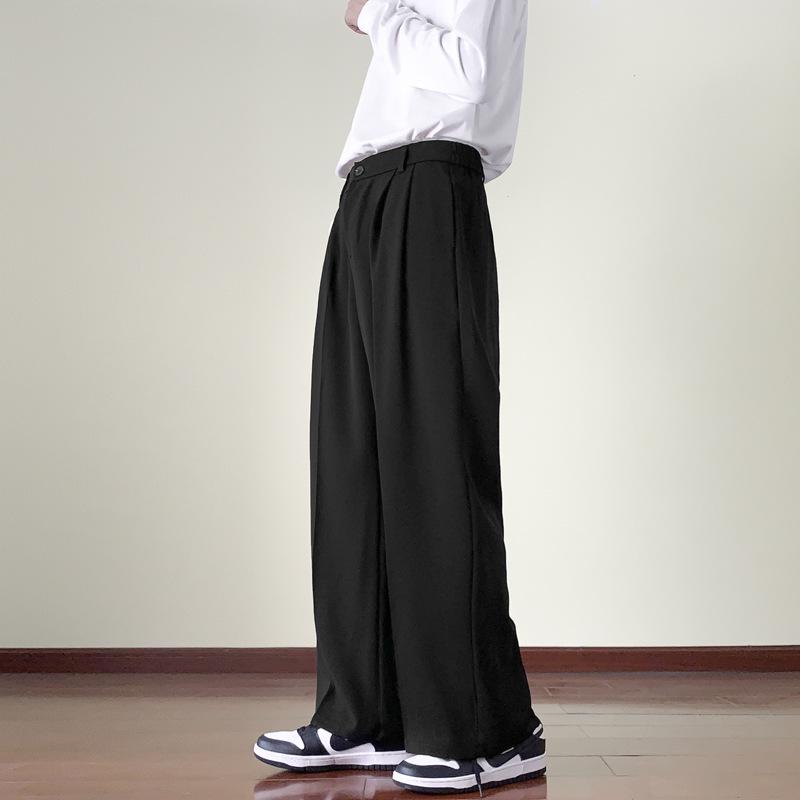 Men's Autumn/Winter Solid Color Trousers: Korean & Hong Kong Style, Casual, Trendy, Loose, Straight-Fit, Mopping Length.