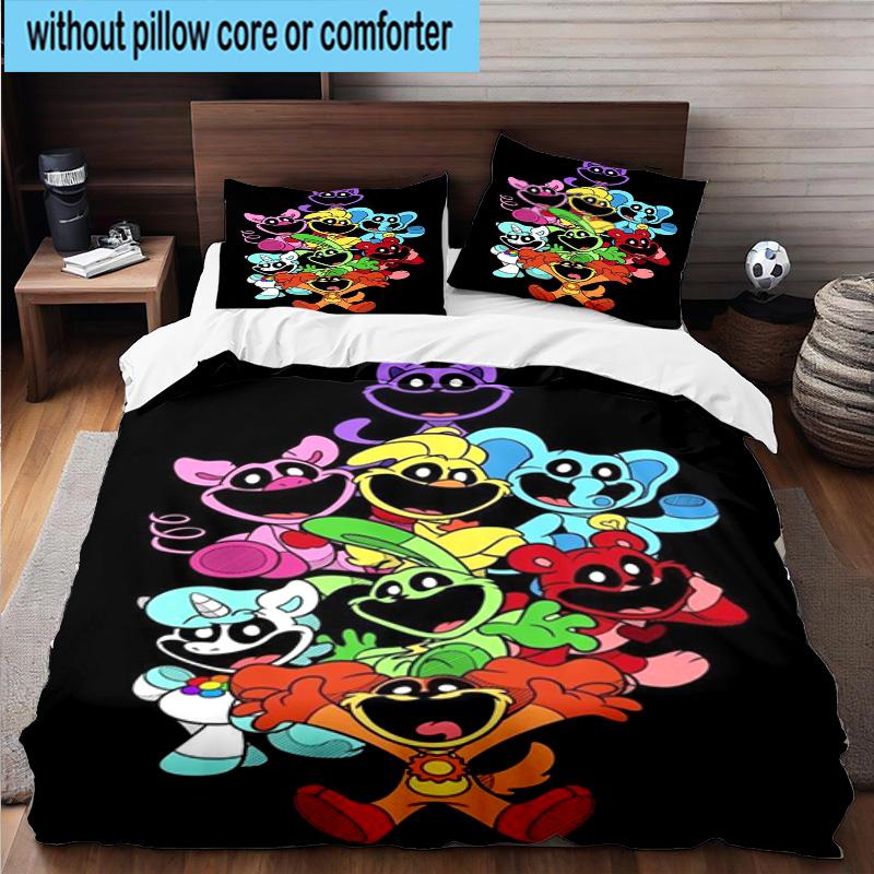 3PCS Happy smiling Cartoon Characters 3pcs Bedding,Including 3PCS Duvet Cover And 2pcs Pillowcases Perfect for Christmas,Ideal for Bedroom, Dormitory