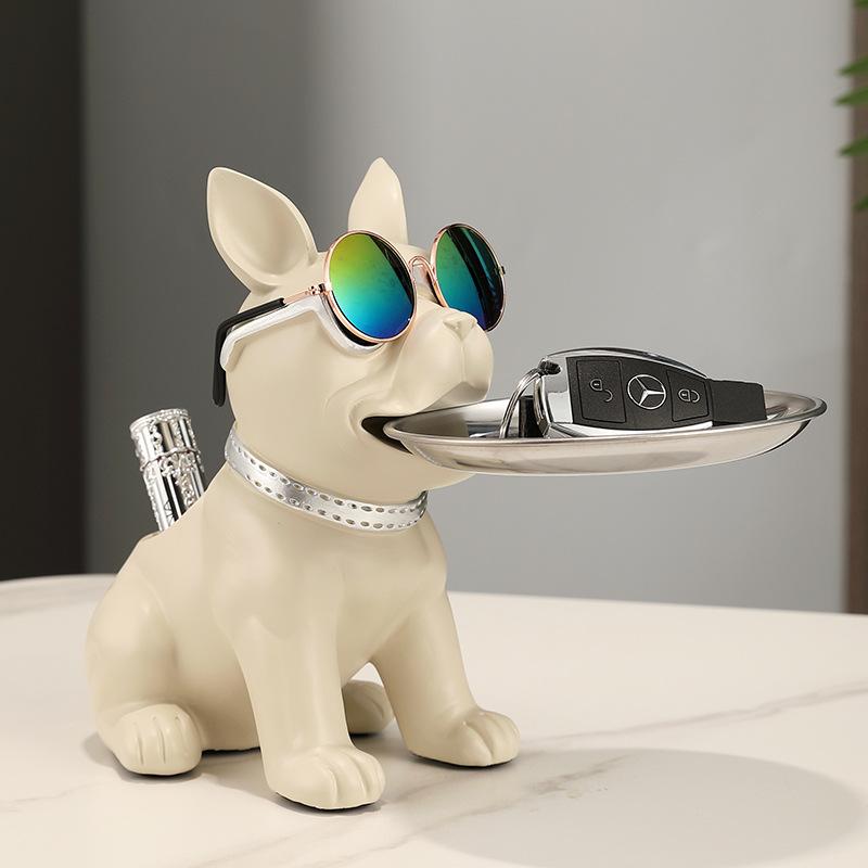 Смола Бульдог Настольная Статуэтка для Хранения Скульптура Животного Декор Обеденного Стола Многофункциональный Офисный Домашний Декор Поднос Декор