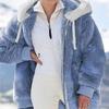 Women Autumn and Winter Loose Plush Zipper Hooded Jacket Coat
