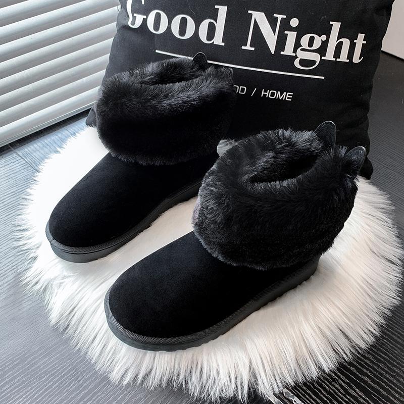 Snow Boots Women Thick Sole Cute Bunny Ears Suede Shoes for Women Keep Warm Sleeve Low Heels Platform Shoes 2024 Winter Outdoor