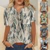 Женская повседневная модная хлопково-льняная женская рубашка с коротким рукавом с принтом