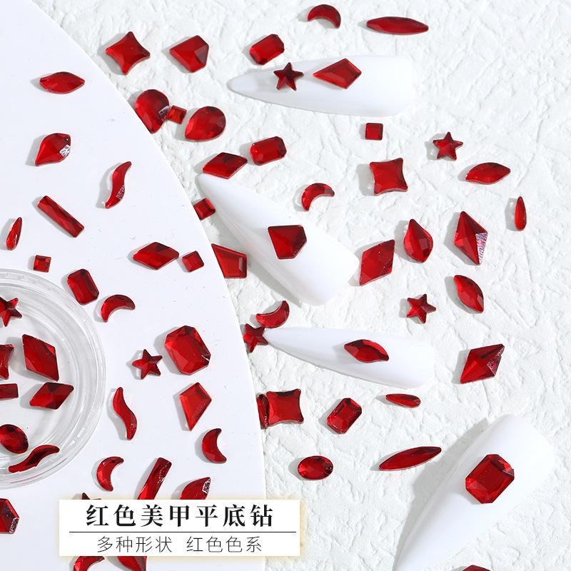 Red Nail Art Jewelry Drill Flat Bottom Special-Shaped Drill Water Drop Horse Eye New Year'S Red Nail Glass Sticker Drill