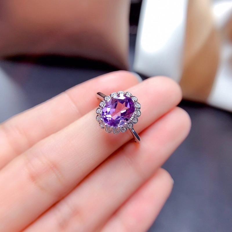BELLA BOX Новая корейская версия Temperament Oval Amethyst Color Treasure Open Ring Womens Fashion Cuestionary Cushion Set Jewelry