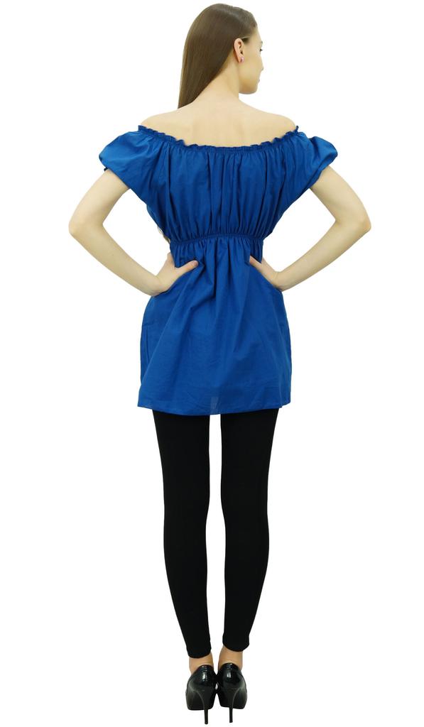 Bimba Женские топы с открытыми плечами и пышными рукавами, блузка с эластичной талией, хлопок