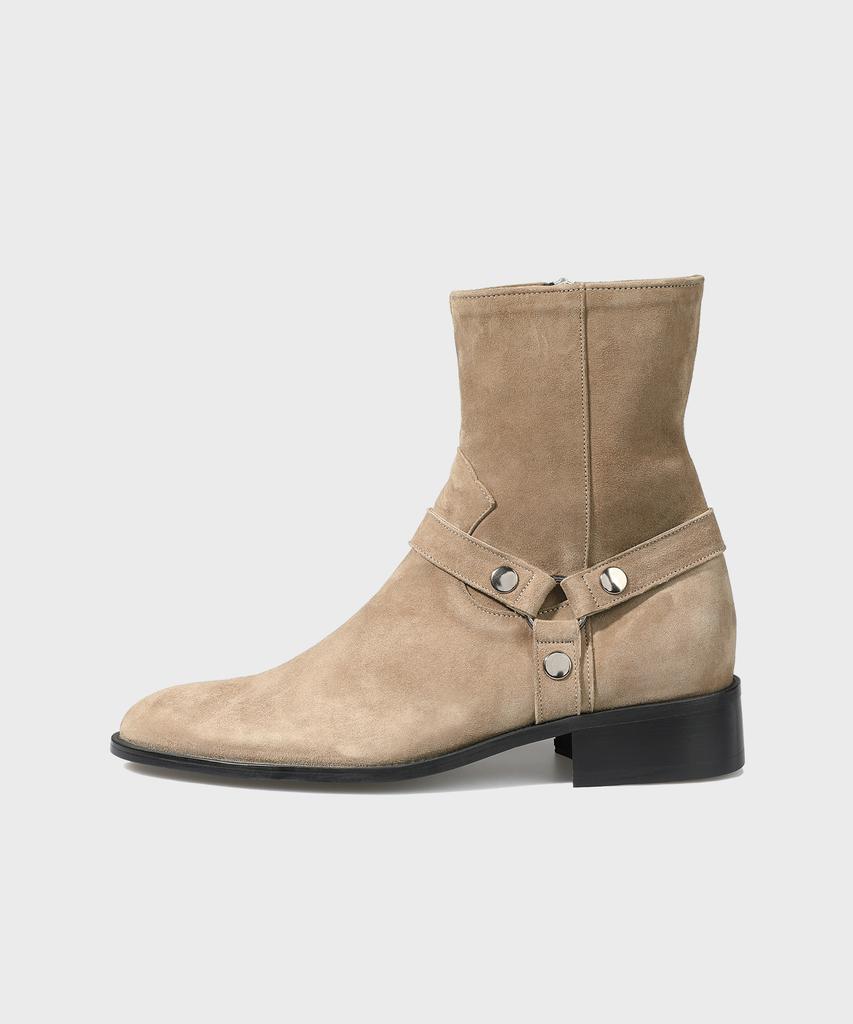 Firenze Atelier Slim Toe Velcro Line Suede Zip-Up Boots 3344-Qs [Ash Beige]