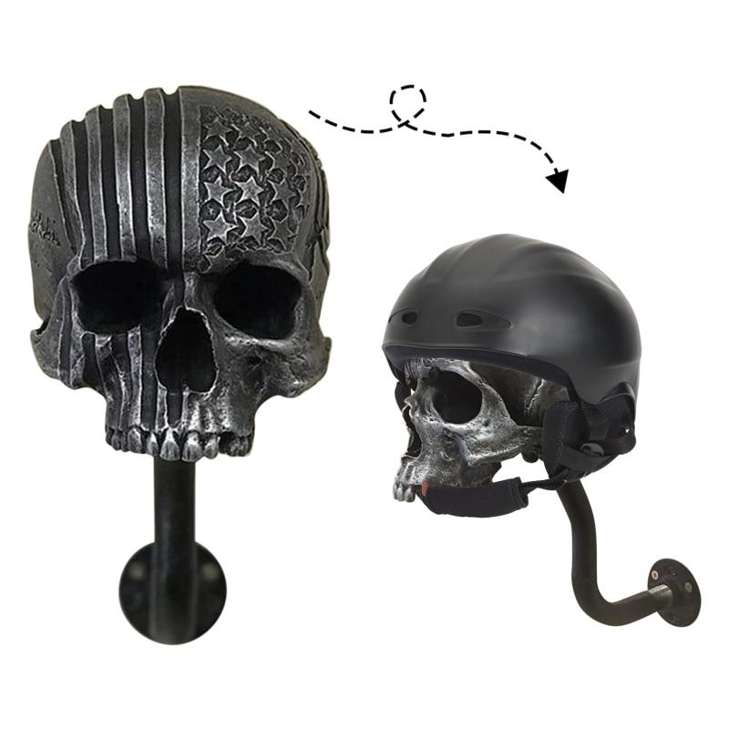 Настенные аксессуары для мотоциклов, черные держатели для шлемов, металлические вешалки для шлемов, стойки для шлема с черепом для шляпы