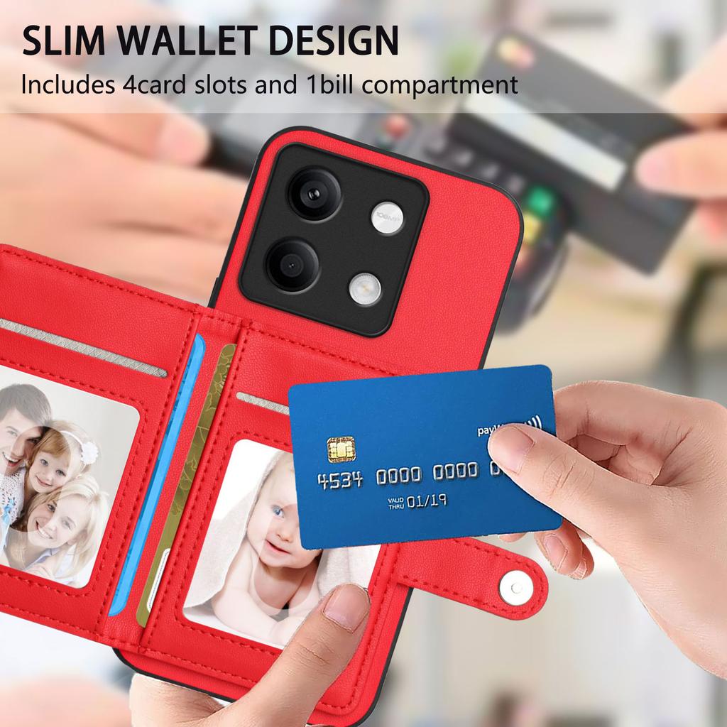 Чехол для Xiaomi Redmi Note 13 5G с блокировкой RFID, держателем для карт, подставкой, из ТПУ + ПУ кожи, задняя крышка телефона