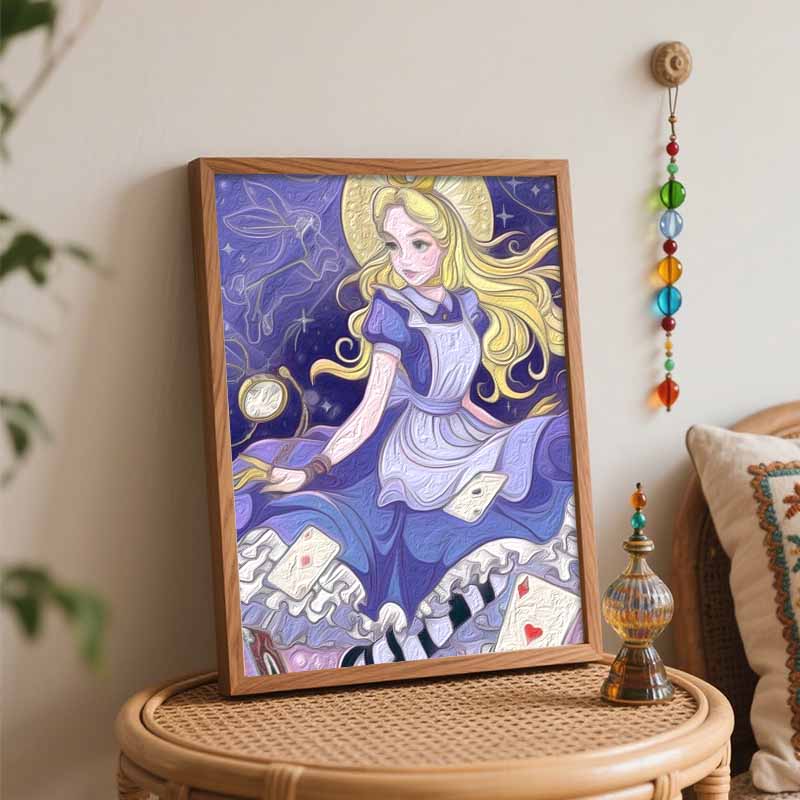 Disney Alice Wonderland Art Painting Set Home Wall Decor Handmade Gift with Rabbit Stars Clock Cards
