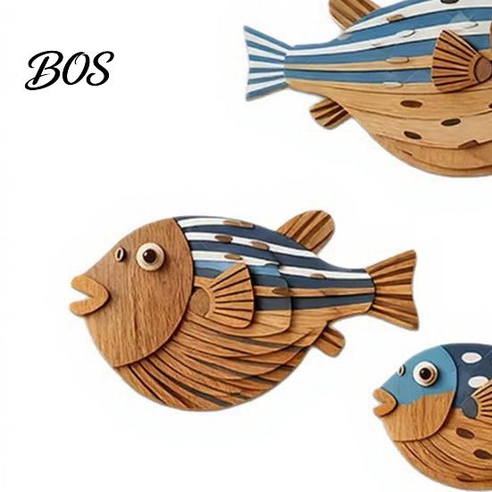 Realistic Fish Print 3 Pcs Wood Nautical Beach Wall Decor, Rustic Hanging Bathroom Decor Coastal Sculpture for Lake House, Ocean Room, Bathroom,