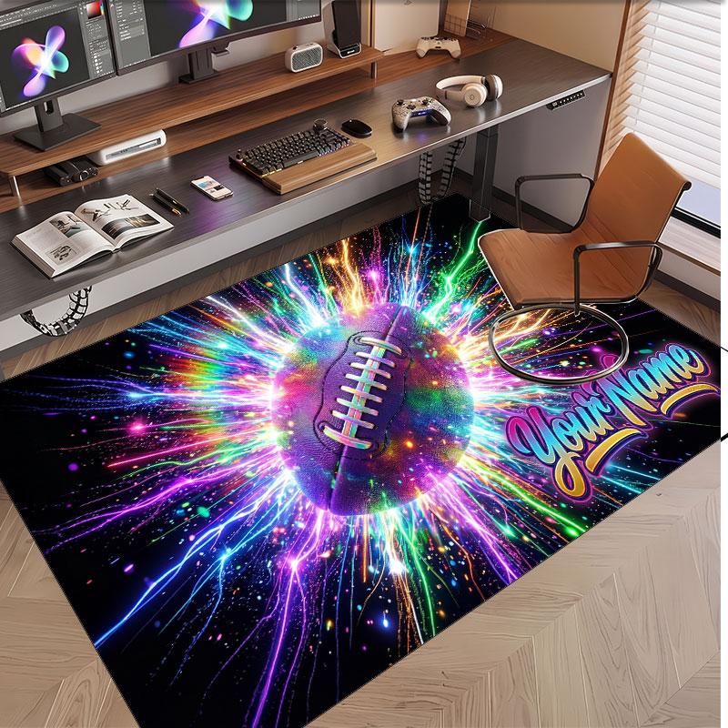 American Football Theme Soft Crystal Velvet Rug Custom Name & Text Print Non Slip Floor Rug for Bedroom Living Room