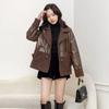 Korean Version with Two Sides and Two Pieces, New Fashionable and Versatile, Age Reducing Loose Size Leather Jacket