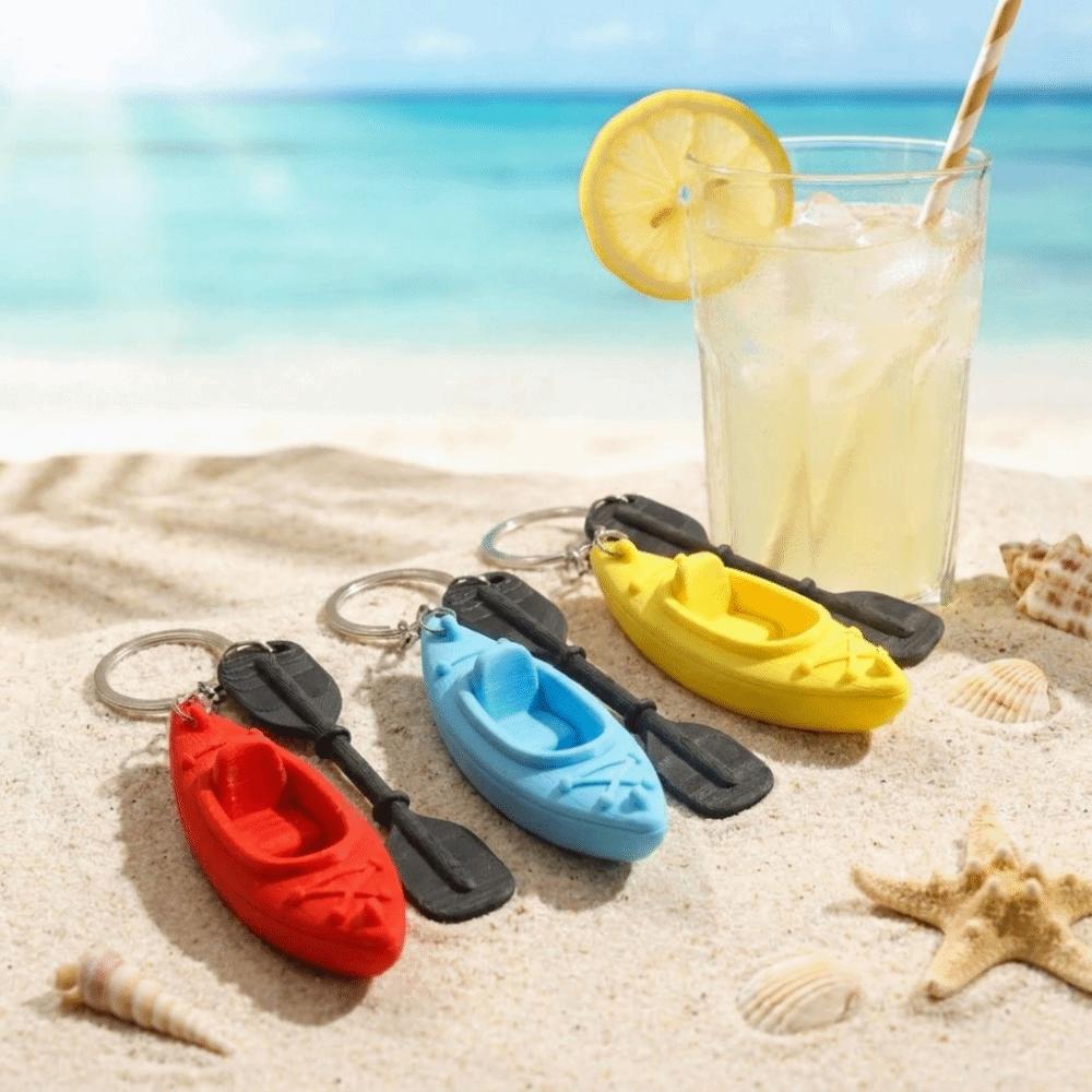PLA Kayak Keychain 3D Shape Key Ring Decorative Trinket Canoe Pendant Gift
