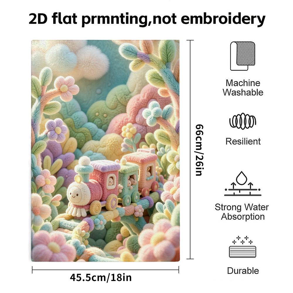 Flower Garden Little Train Bath Towel, Fluffy Absorbent Quick-Dry Towel for Shower
