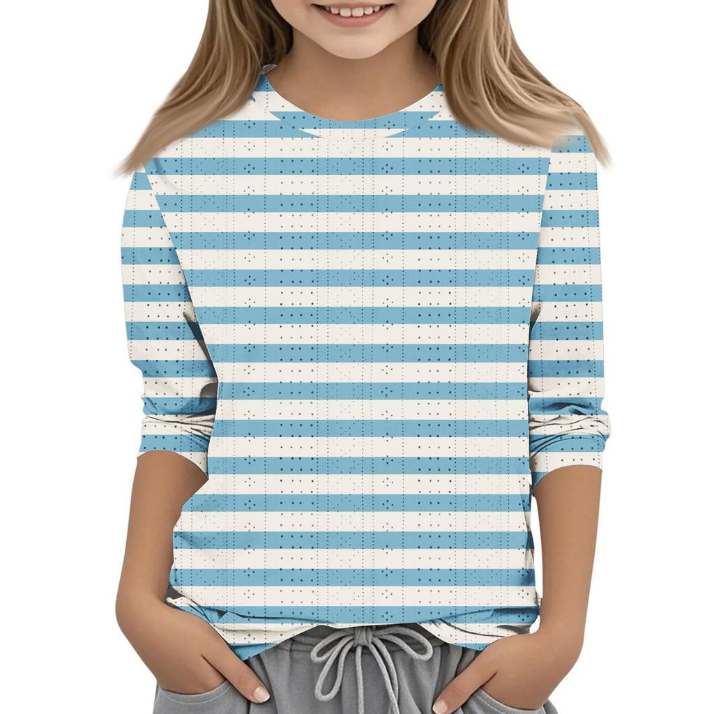 Топы с принтом для девочек 5-16 лет с круглым вырезом и рукавами 3/4 Футболки Модные топы Наряды Футболки