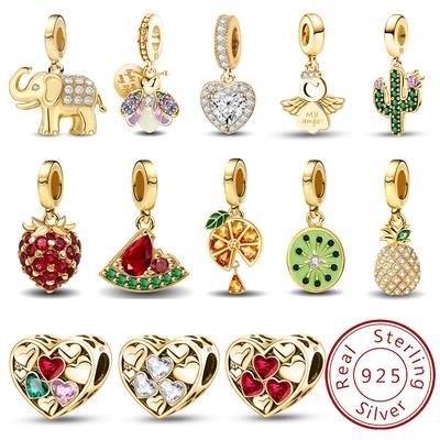 Серебро 925 Пробы Золотая Серия Подвески Фрукты Ангел Светлячок для DIY Браслета Ожерелья Изготовление Высокое Качество Тонкие Ювелирные Изделия Подарок