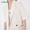 Edition Women's Petite Double-Breasted Textured Linen Short Blazer