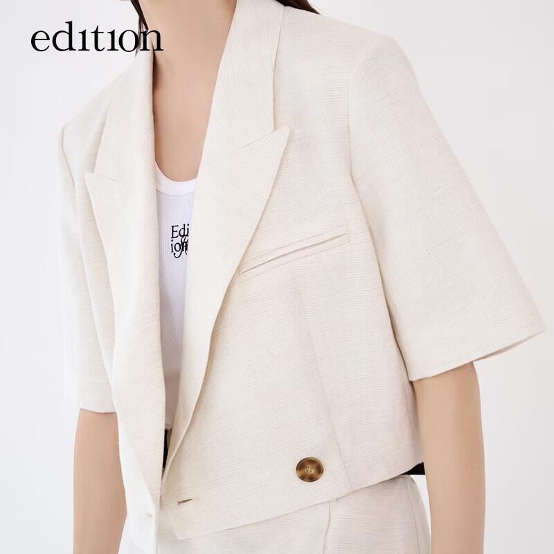 Edition Women's Petite Double-Breasted Textured Linen Short Blazer