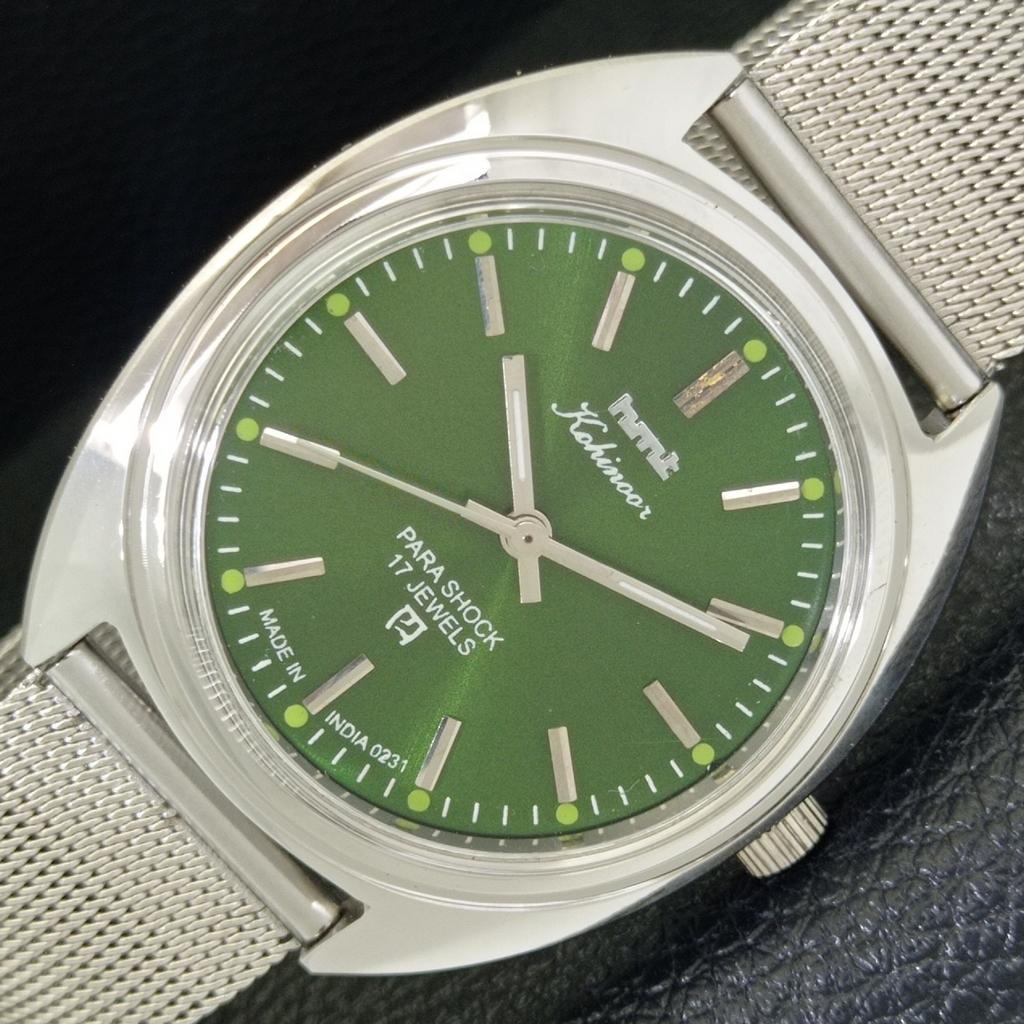 INDIAN VINTAGE HMT KOHINOOR HAND-WINDING MENS GREEN COLOR DIAL WATCH A441024-4 HT-a441024