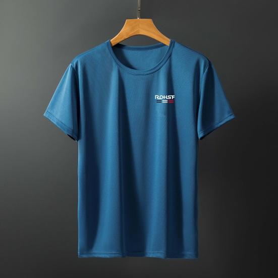 Мужской топ из ледяного шелка, быстросохнущий, с короткими рукавами, с круглым вырезом, свободный, однотонный, тонкий, эластичный