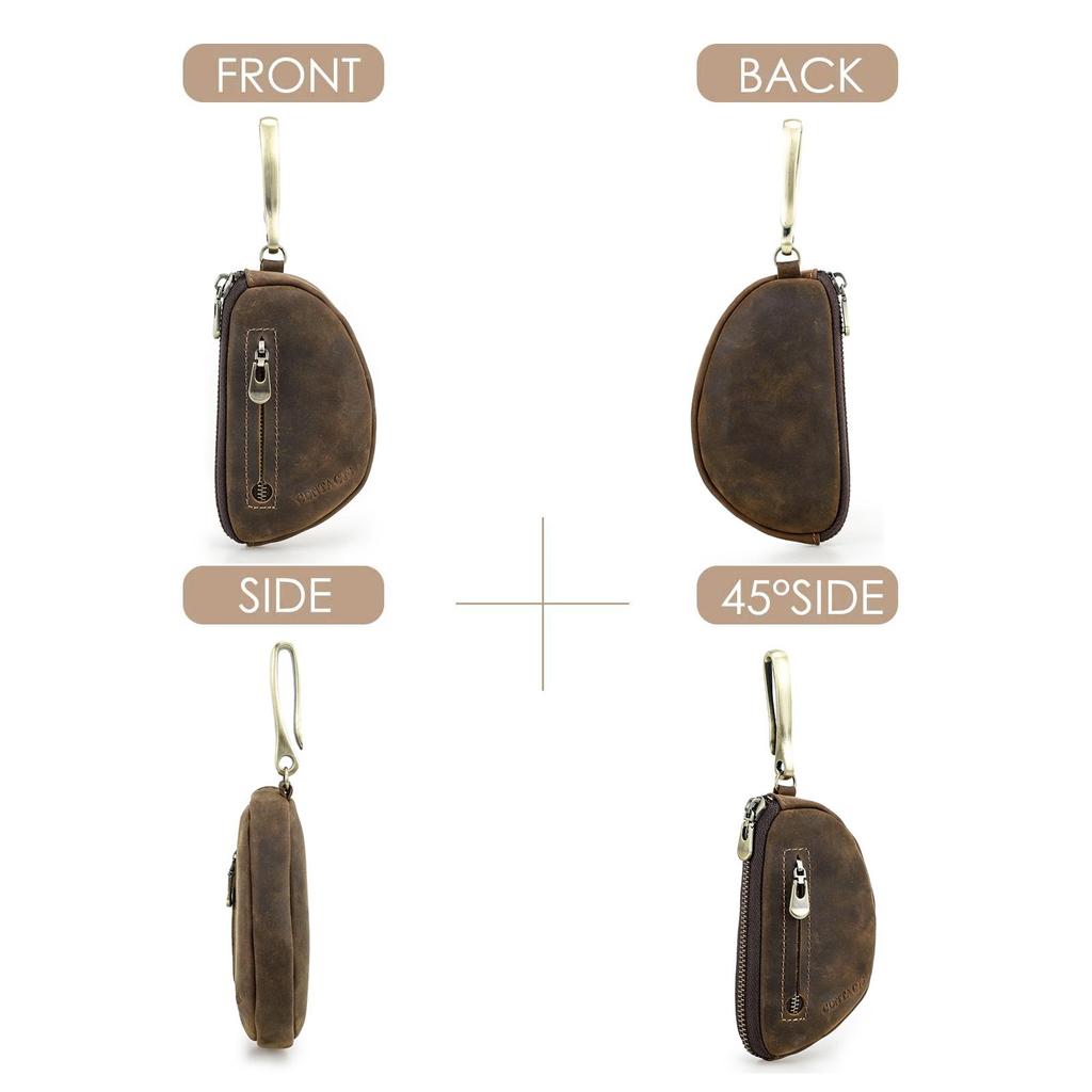 Мужской винтажный кошелек для ключей CONTACT'S из натуральной кожи ручной работы со съемным брелоком для ключей на молнии, держатель для ключей от автомобиля, защита от потери ключей