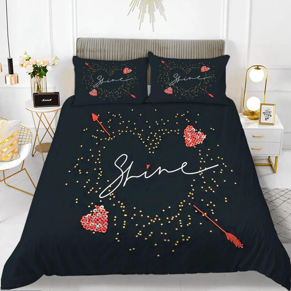 Red Love Romantic Valentine'S Day Theme Three-Piece Digital Printing Duvet Cover Bedding