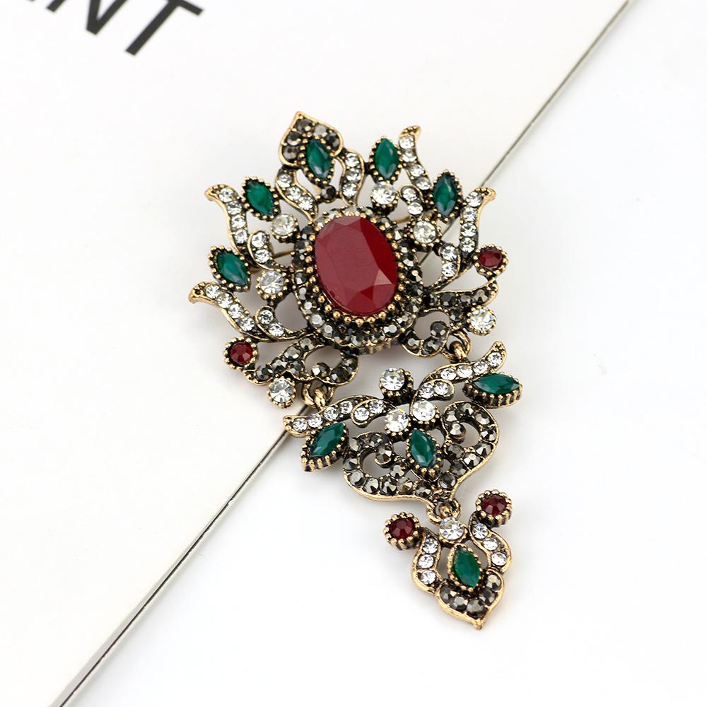 Vintage Bohemian Flower Crystal Ladies Brooch Vintage Gold Color Resin Bridal Jewelry Gift