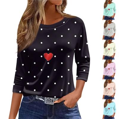 Женский модный повседневный топ с рукавом три четверти и круглым вырезом с принтом