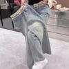 Женские летние потертые винтажные повседневные джинсовые брюки High Street Retro с высокой талией и широкими штанинами