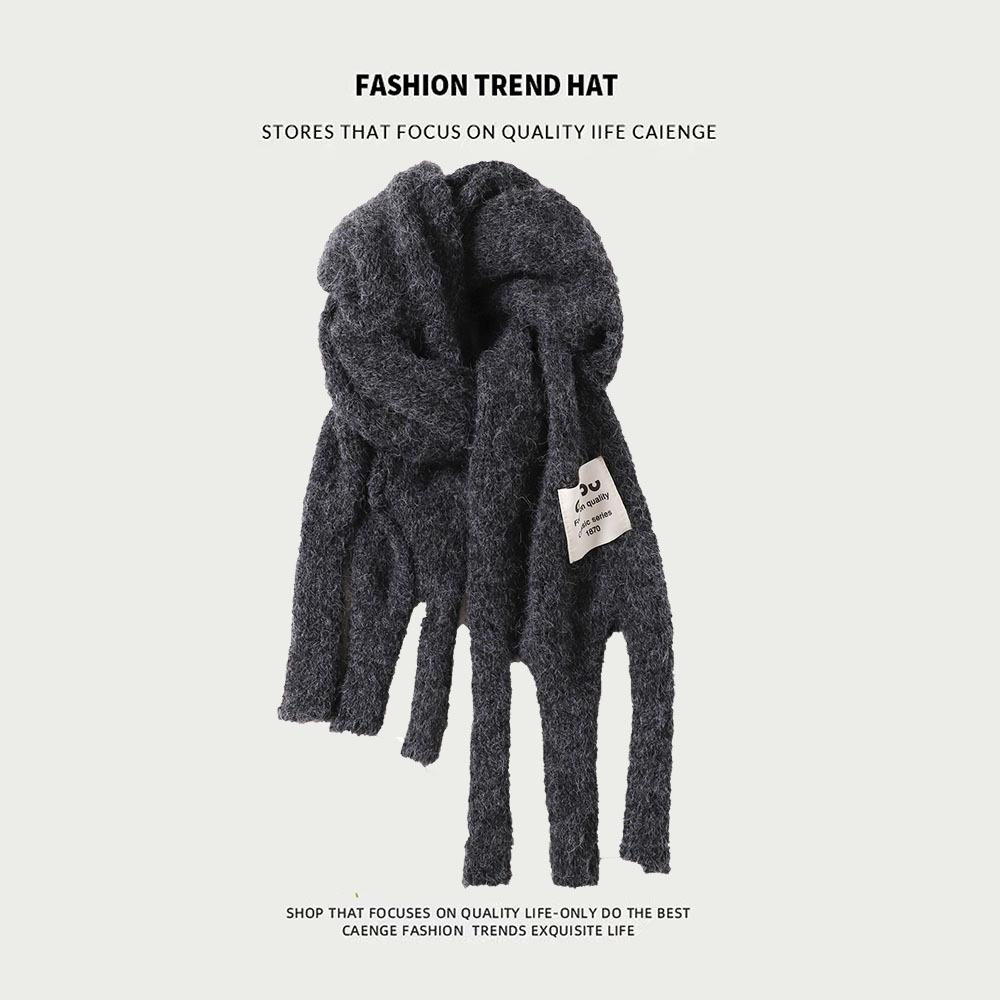 Knitted Wool Scarf With Wool Content, Women'S Autumn And Winter Extended Version, Thick And Luxurious, Solid Color Cashmere Scarf