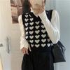 Y2k Women Vest Heart Patchwork V-Neck Pullover Female Clothing Korean Fashion Student Sleeveless Women's Sweater